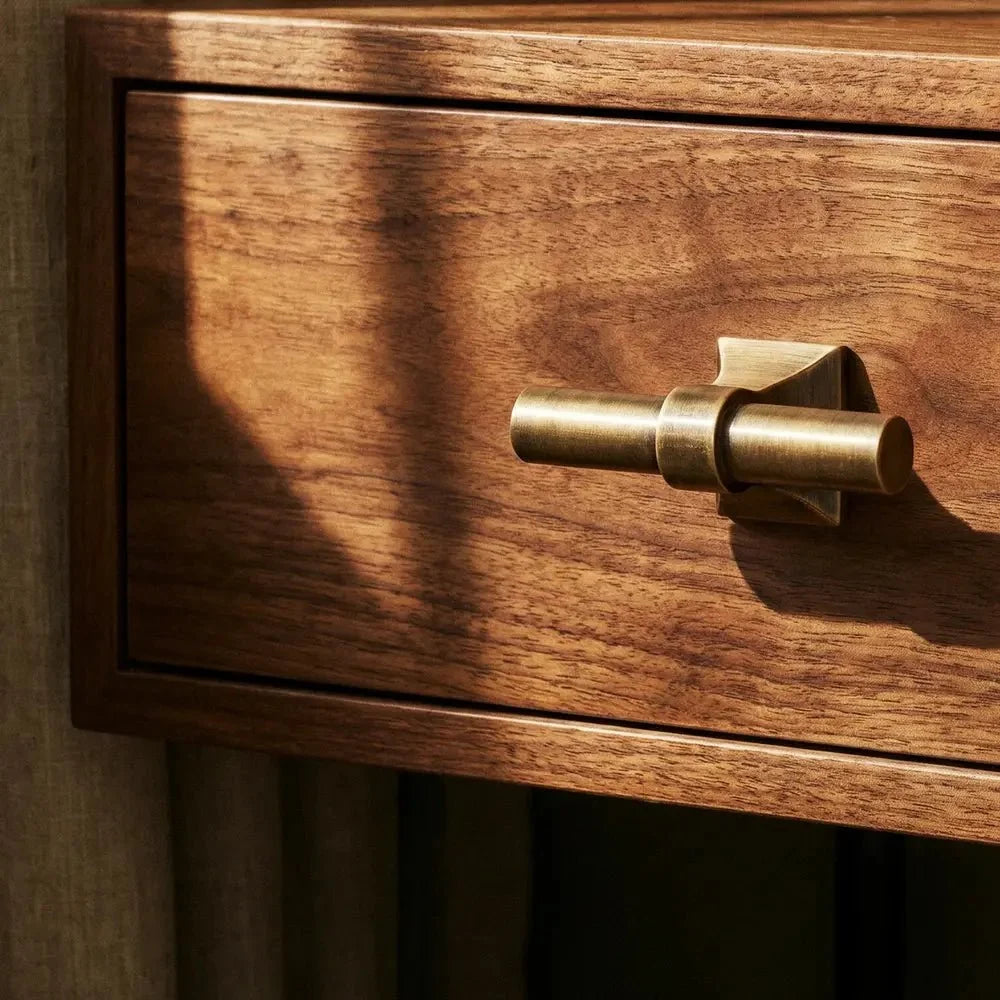 Antique Brass-Finish Cabinet Knobs & Drawer Pulls, Vintage Kitchen & Dresser Hardware, Aged Ergonomic Grip, Set of 2 Pieces, 2.4-12.6in
