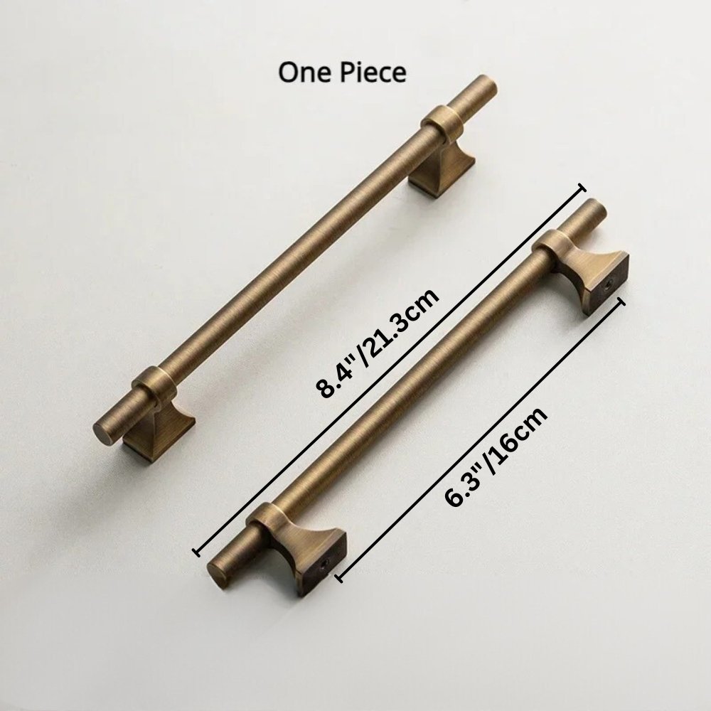 Antique Brass-Finish Cabinet Knobs & Drawer Pulls, Vintage Kitchen & Dresser Hardware, Aged Ergonomic Grip, Set of 2 Pieces, 2.4-12.6in