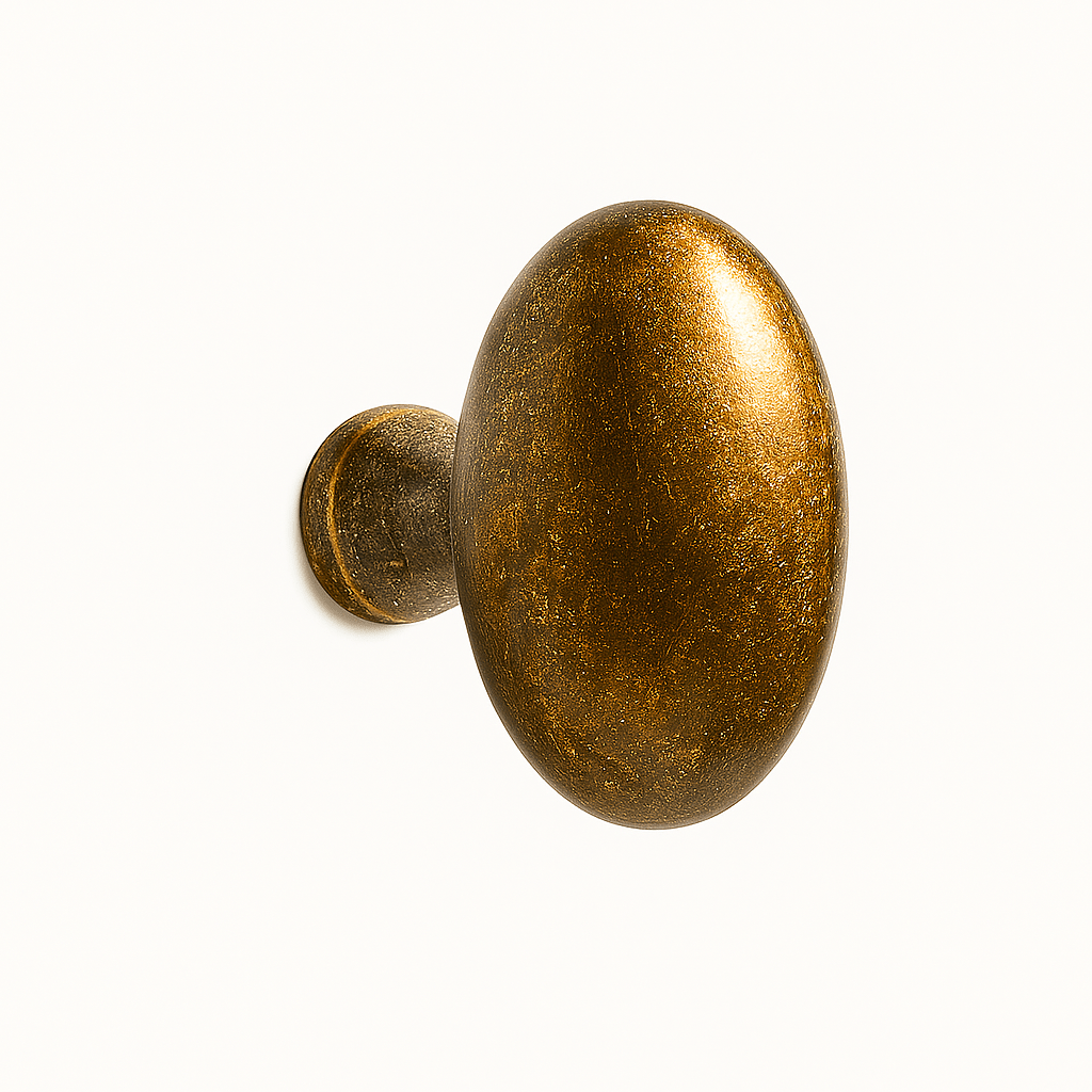 Brass Oval Cabinet Knobs, Antique Kitchen & Dresser Hardware, Smooth Ergonomic Grip, Set of 2, 1.3in & 2.9in Sizes