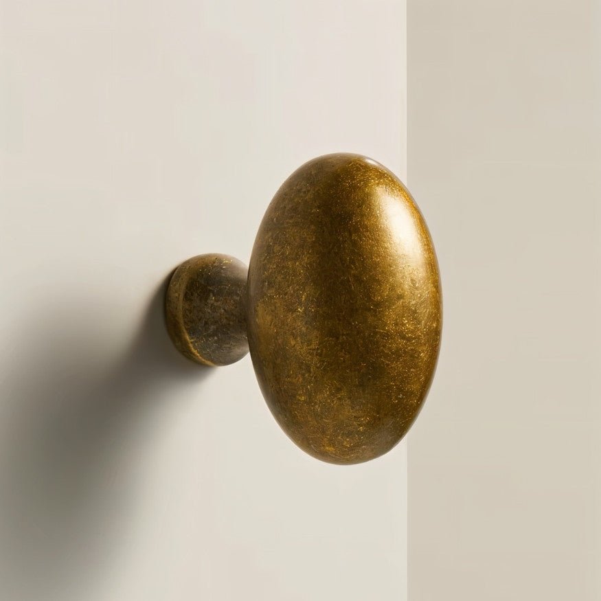 Brass Oval Cabinet Knobs, Antique Kitchen & Dresser Hardware, Smooth Ergonomic Grip, Set of 2, 1.3in & 2.9in Sizes