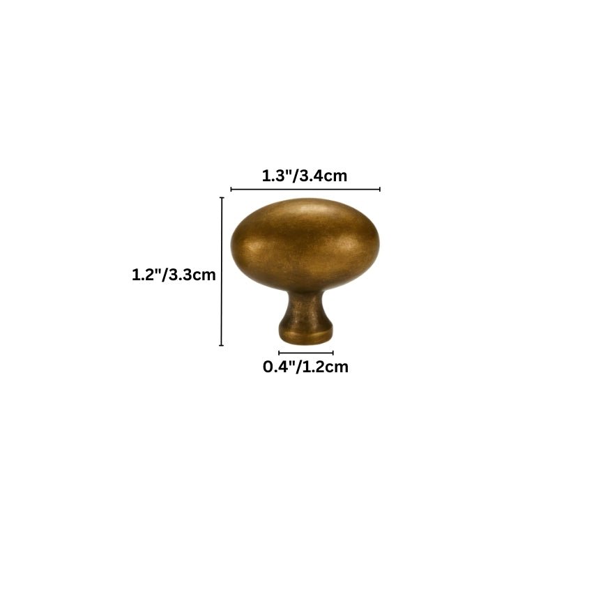 Brass Oval Cabinet Knobs, Antique Kitchen & Dresser Hardware, Smooth Ergonomic Grip, Set of 2, 1.3in & 2.9in Sizes