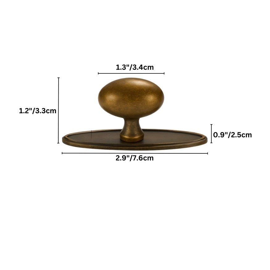 Brass Oval Cabinet Knobs, Antique Kitchen & Dresser Hardware, Smooth Ergonomic Grip, Set of 2, 1.3in & 2.9in Sizes