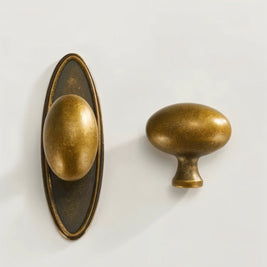 Brass Oval Cabinet Knobs, Antique Kitchen & Dresser Hardware, Smooth Ergonomic Grip, Set of 2, 1.3in & 2.9in Sizes