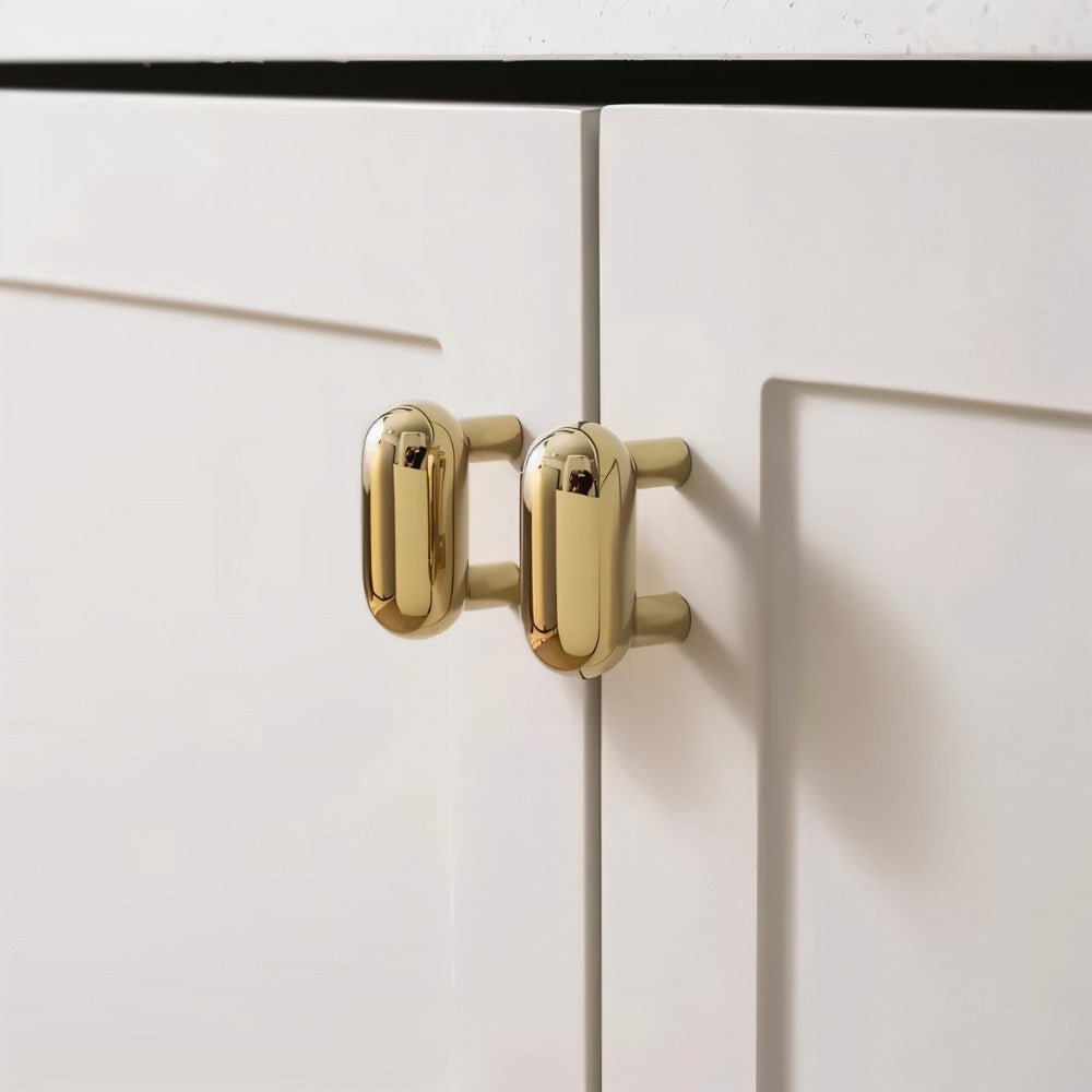 Solid Brass Capsule Cabinet Knobs, Minimalist Kitchen & Vanity Hardware, Polished Silver & Gold, Set of 2 Pieces, 1.5 x 1.1in