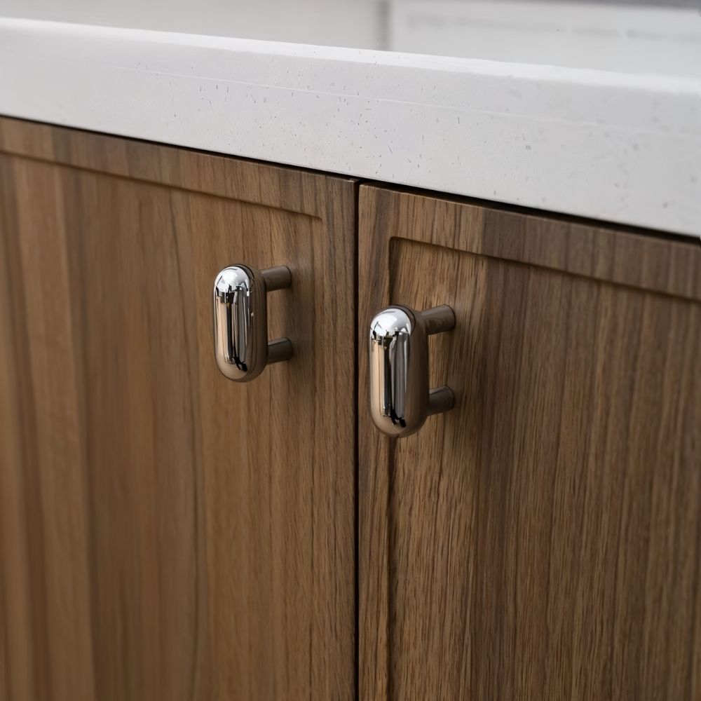Solid Brass Capsule Cabinet Knobs, Minimalist Kitchen & Vanity Hardware, Polished Silver & Gold, Set of 2 Pieces, 1.5 x 1.1in