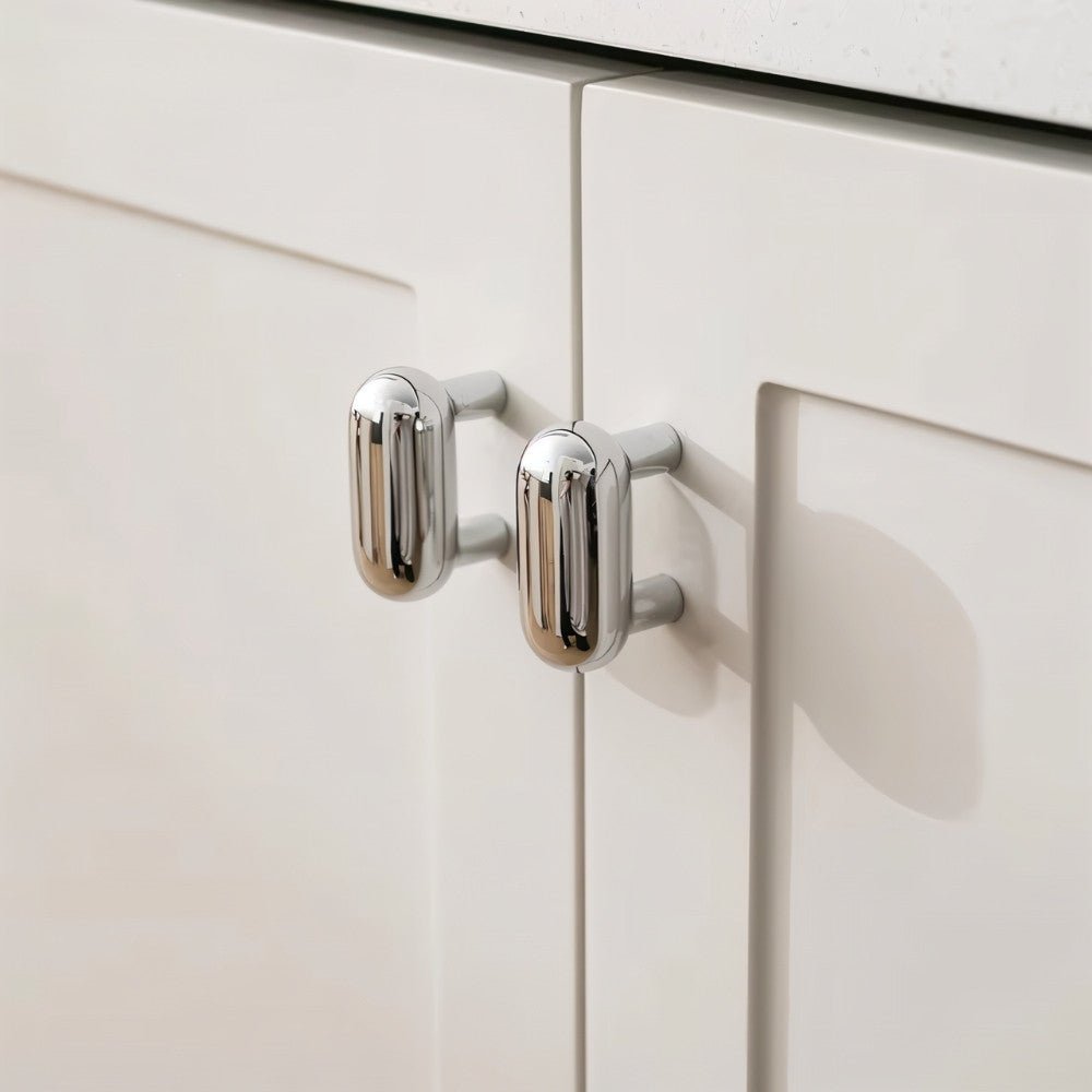 Solid Brass Capsule Cabinet Knobs, Minimalist Kitchen & Vanity Hardware, Polished Silver & Gold, Set of 2 Pieces, 1.5 x 1.1in