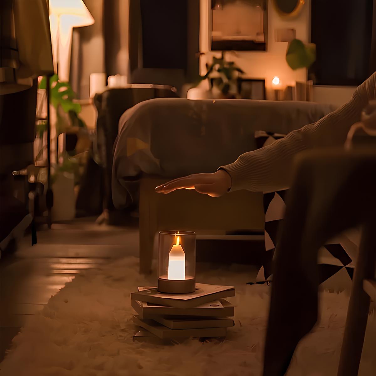 LED Candle Lamp, Rechargeable Flameless Candle with Hand Wave Control, 5in