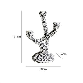 Ceramic Polka Dot Candle Holder, Black Dot Taper Candlestick, Glazed 10.6in