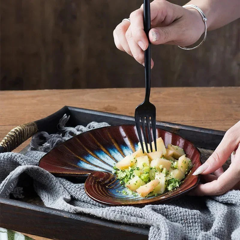 Porcelain Shell Plate, Reactive Glaze Dessert & Serving Dish, 3 Colors, 8in