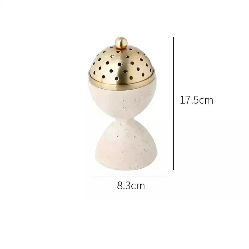 Travertine Incense Burner with Perforated Dome Lid, Gold Tone, 3.9-6.9in