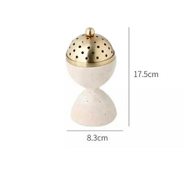 Travertine Incense Burner with Perforated Dome Lid, Gold Tone, 3.9-6.9in