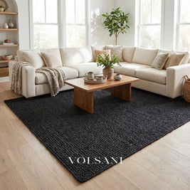 Black Jute Rug with Chunky Braided Weave Handwoven Living Room & Hallway Rug Natural Fiber 19 Sizes 23-118in - Decor >
