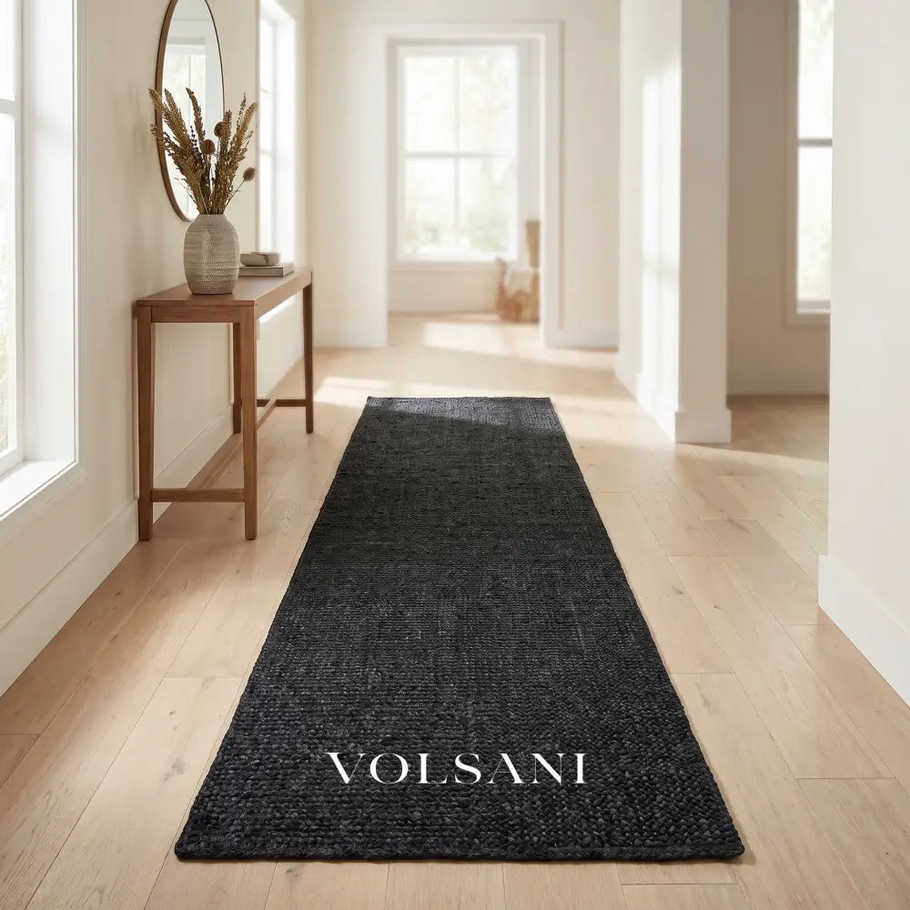 Black Jute Rug with Chunky Braided Weave Handwoven Living Room & Hallway Rug Natural Fiber 19 Sizes 23-118in - Decor >