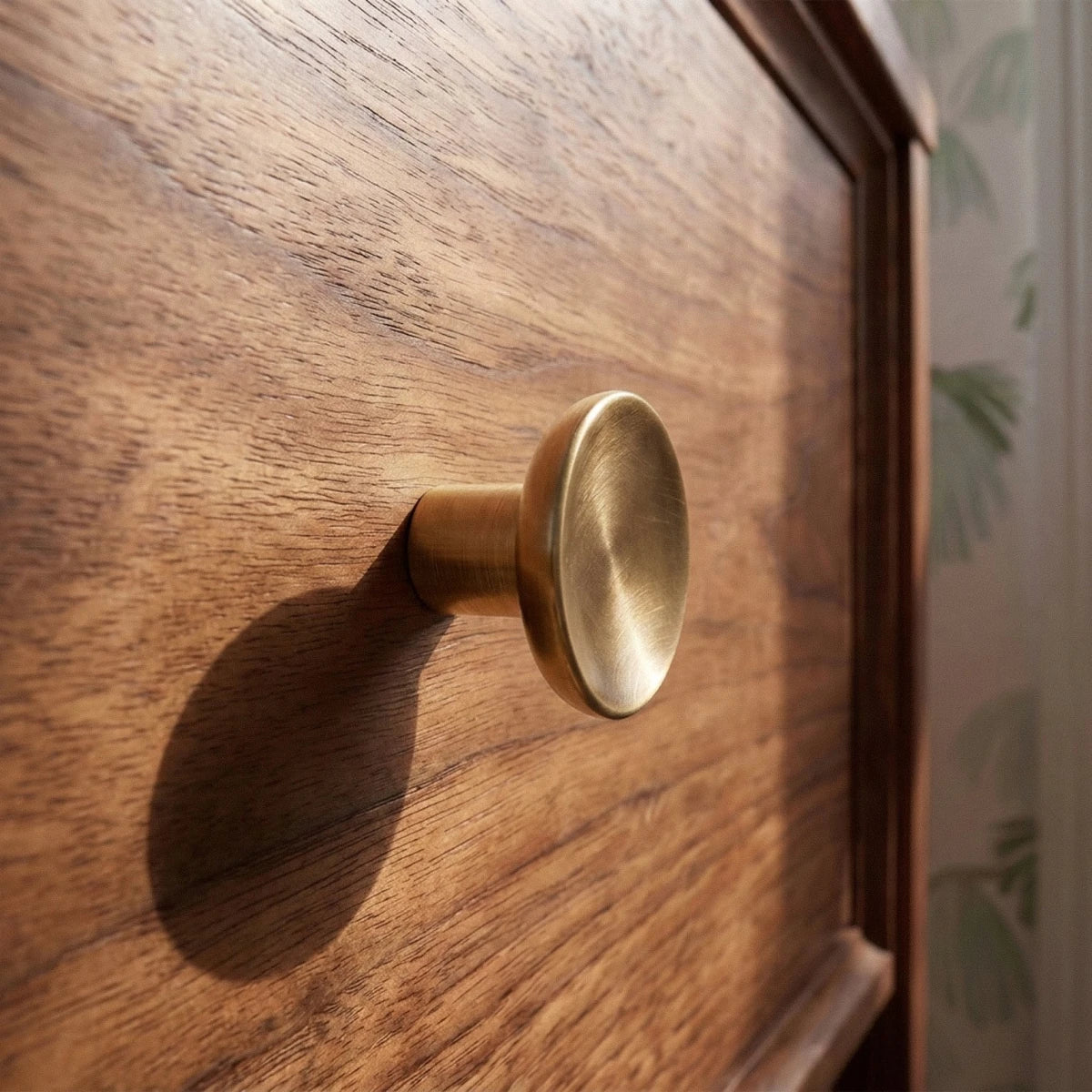 Round Brass Cabinet Knobs, Minimalist Kitchen & Wardrobe Hardware, Concave Chamfered Face, Set of 2, 1.1in Diameter