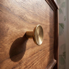 Round Brass Cabinet Knobs, Minimalist Kitchen & Wardrobe Hardware, Concave Chamfered Face, Set of 2, 1.1in Diameter