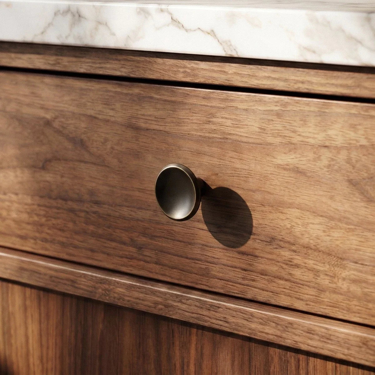 Round Brass Cabinet Knobs, Minimalist Kitchen & Wardrobe Hardware, Concave Chamfered Face, Set of 2, 1.1in Diameter