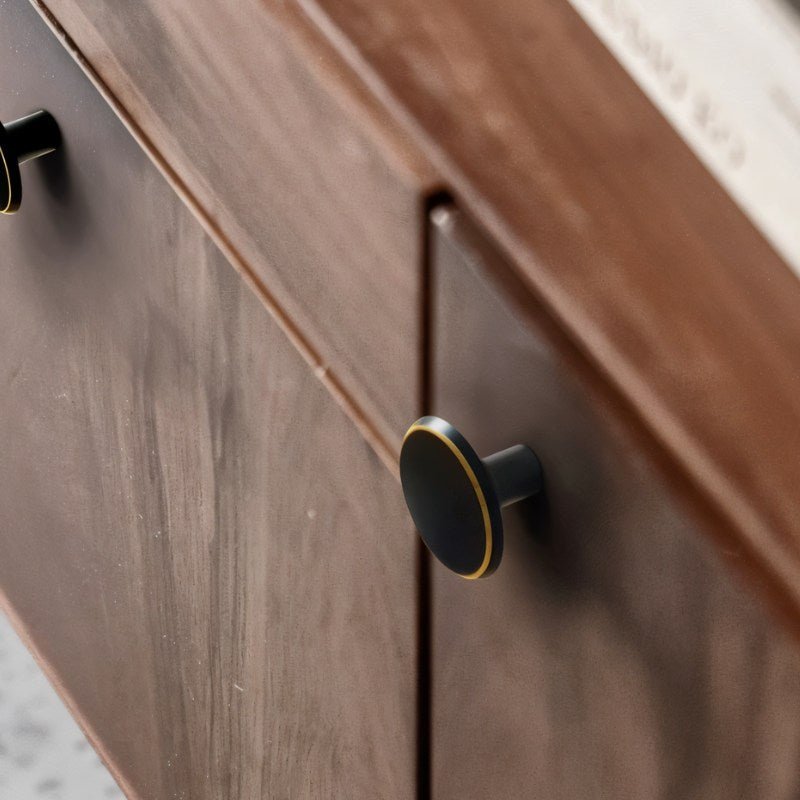 Round Brass Cabinet Knobs, Minimalist Kitchen & Wardrobe Hardware, Concave Chamfered Face, Set of 2, 1.1in Diameter