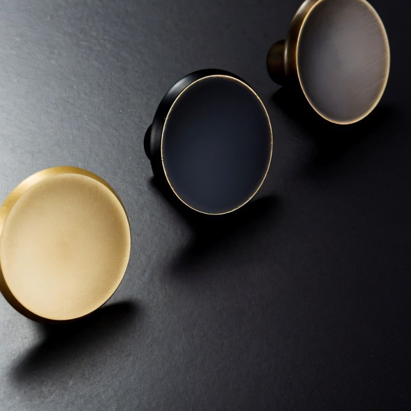 Round Brass Cabinet Knobs, Minimalist Kitchen & Wardrobe Hardware, Concave Chamfered Face, Set of 2, 1.1in Diameter