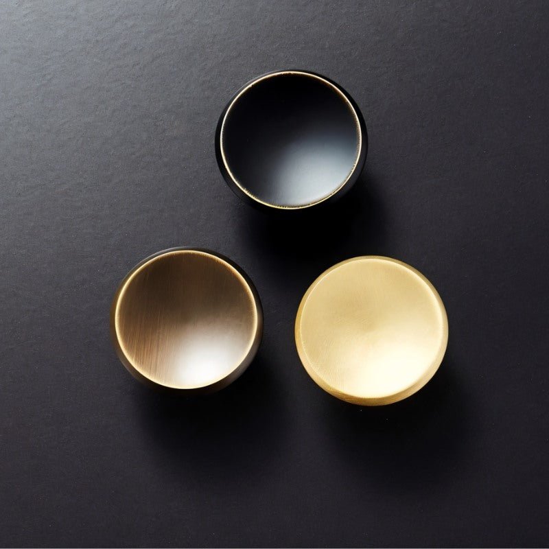 Round Brass Cabinet Knobs, Minimalist Kitchen & Wardrobe Hardware, Concave Chamfered Face, Set of 2, 1.1in Diameter