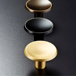 Round Brass Cabinet Knobs, Minimalist Kitchen & Wardrobe Hardware, Concave Chamfered Face, Set of 2, 1.1in Diameter