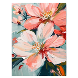 Blush Roze Bloemen op Teal – Bloemschilderij - Volsani