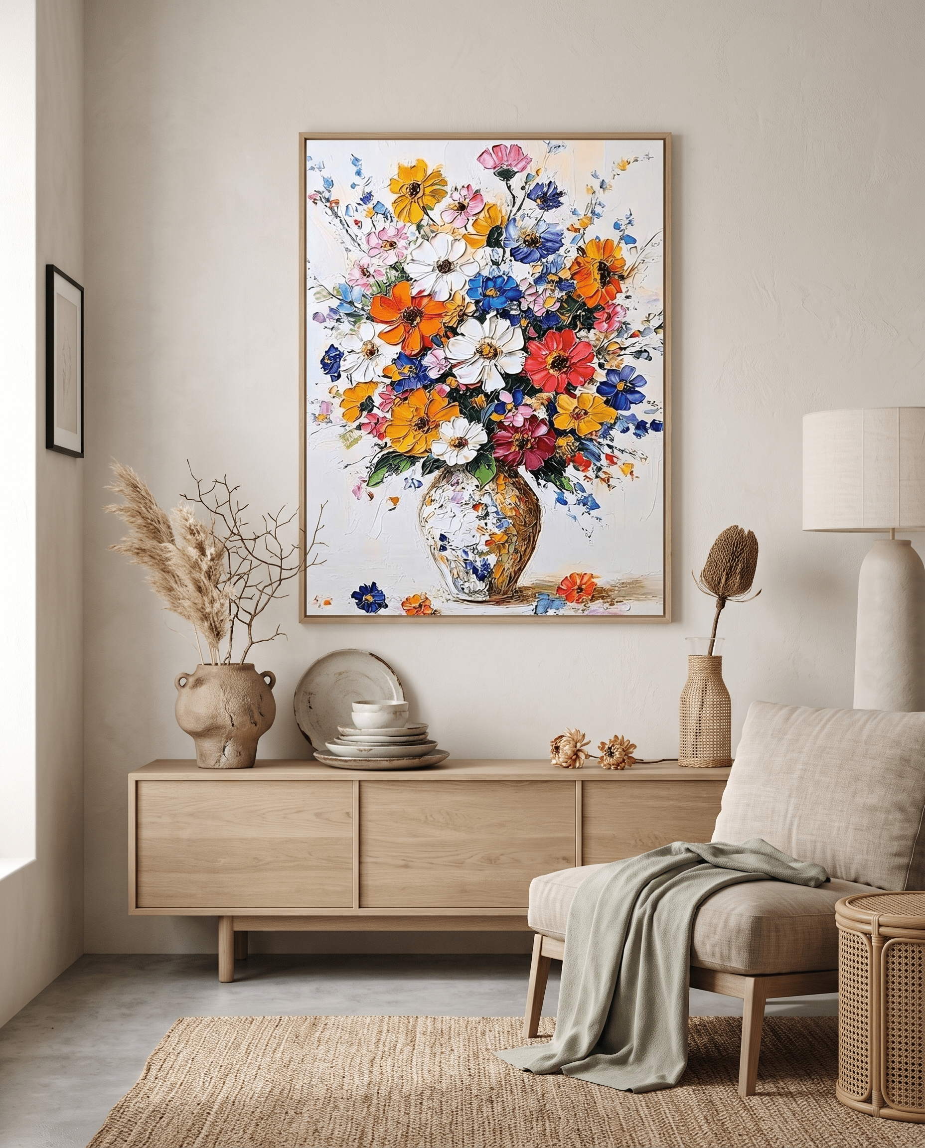 Bohemien Wildbloemen Boeket in Vaas – Bloemschilderij - Volsani