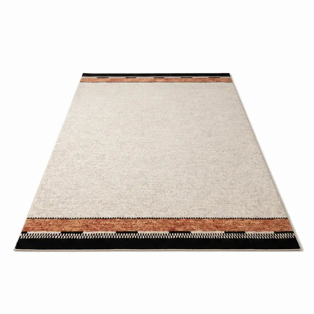 Bordered Cream Area Rug with Terracotta Trim Plush Living Room & Bedroom Rug Waterproof Pile 5 Sizes 55-138in - Decor >