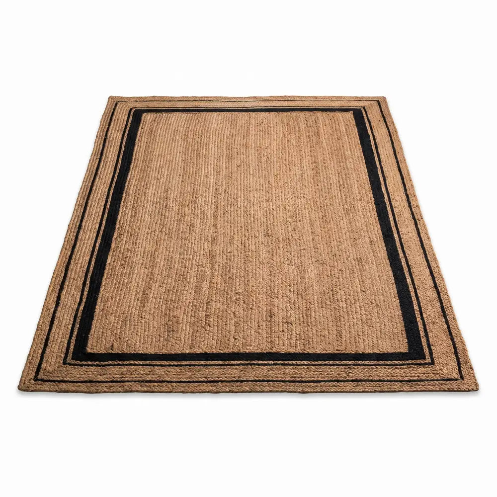 Bordered Jute Rug with Black Trim Braided Living Room & Hallway Rug Runner and Area Sizes 20 Sizes 23-144in - 60 x 120