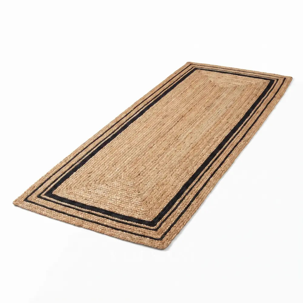 Bordered Jute Rug with Black Trim Braided Living Room & Hallway Rug Runner and Area Sizes 20 Sizes 23-144in - 60 x 180