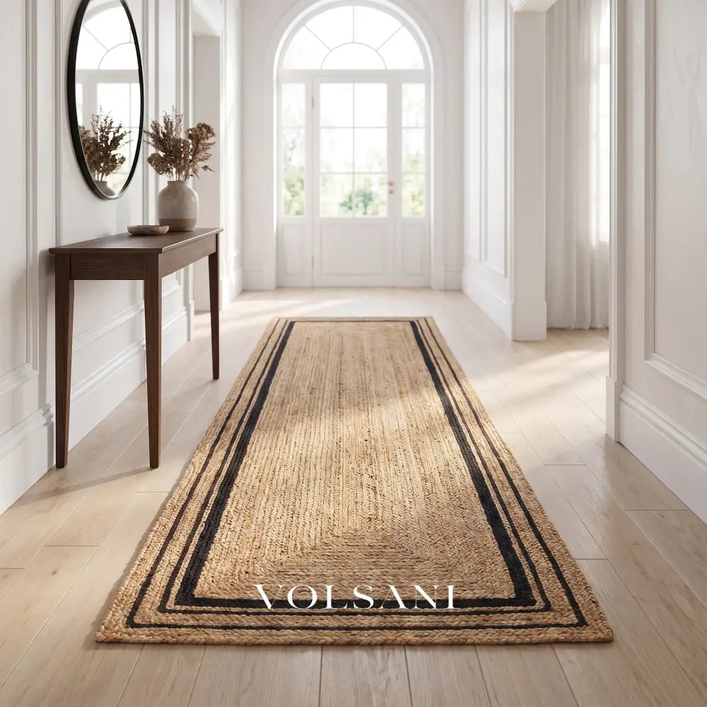 Bordered Jute Rug with Black Trim Braided Living Room & Hallway Rug Runner and Area Sizes 20 Sizes 23-144in - Decor >