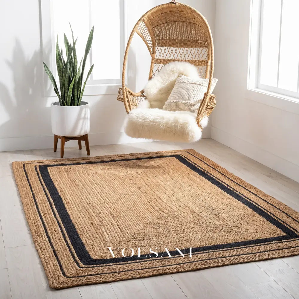 Bordered Jute Rug with Black Trim Braided Living Room & Hallway Rug Runner and Area Sizes 20 Sizes 23-144in - Decor >