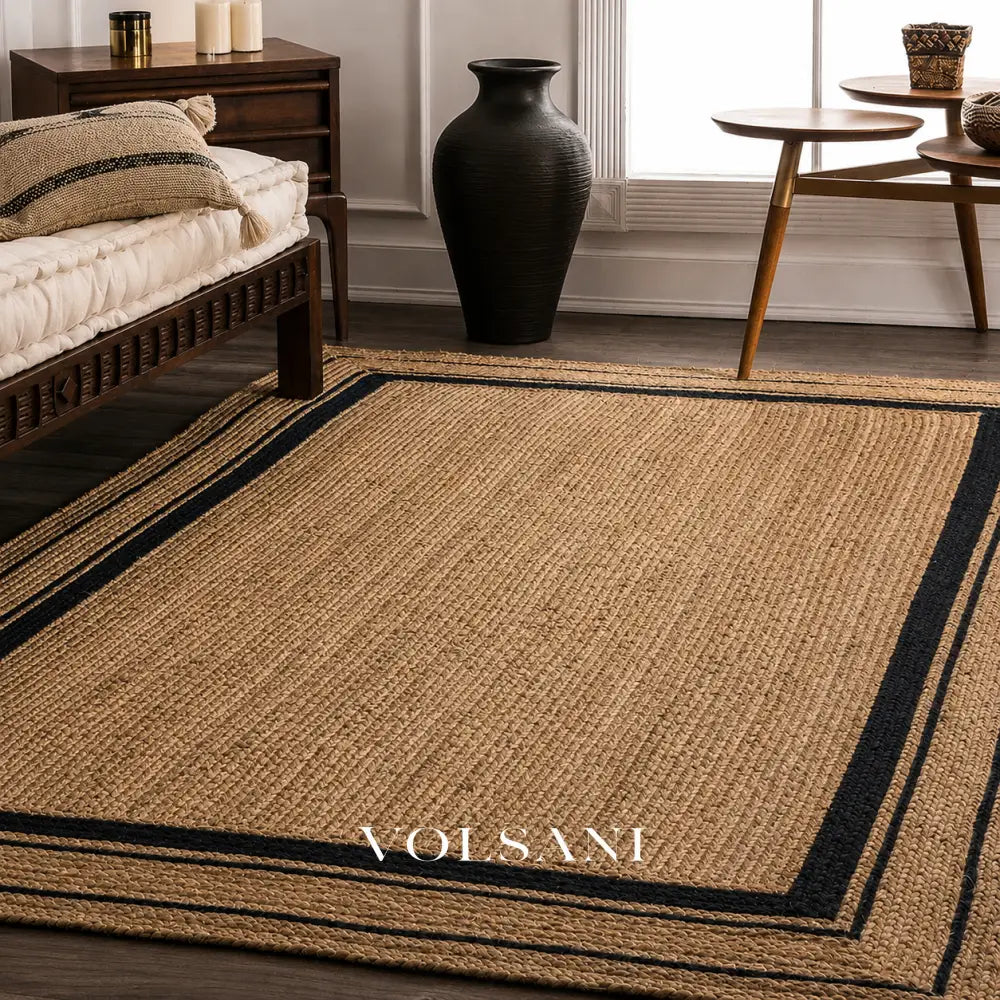 Bordered Jute Rug with Black Trim Braided Living Room & Hallway Rug Runner and Area Sizes 20 Sizes 23-144in - Decor >