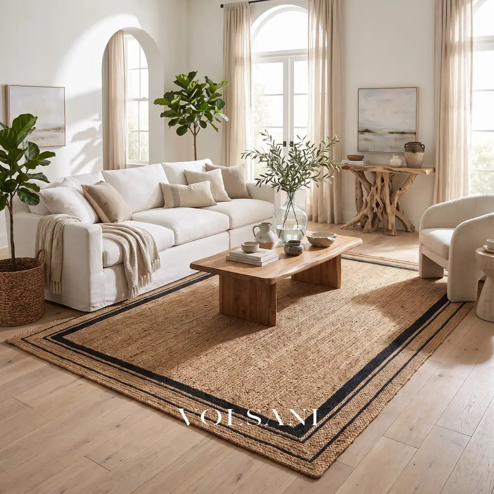 Bordered Jute Rug with Black Trim Braided Living Room & Hallway Rug Runner and Area Sizes 20 Sizes 23-144in - Decor >