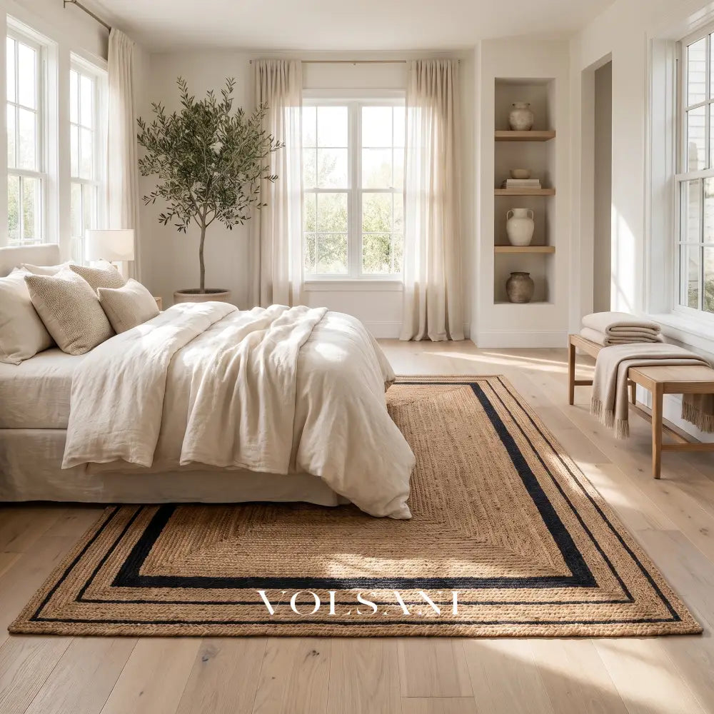 Bordered Jute Rug with Black Trim Braided Living Room & Hallway Rug Runner and Area Sizes 20 Sizes 23-144in - Decor >