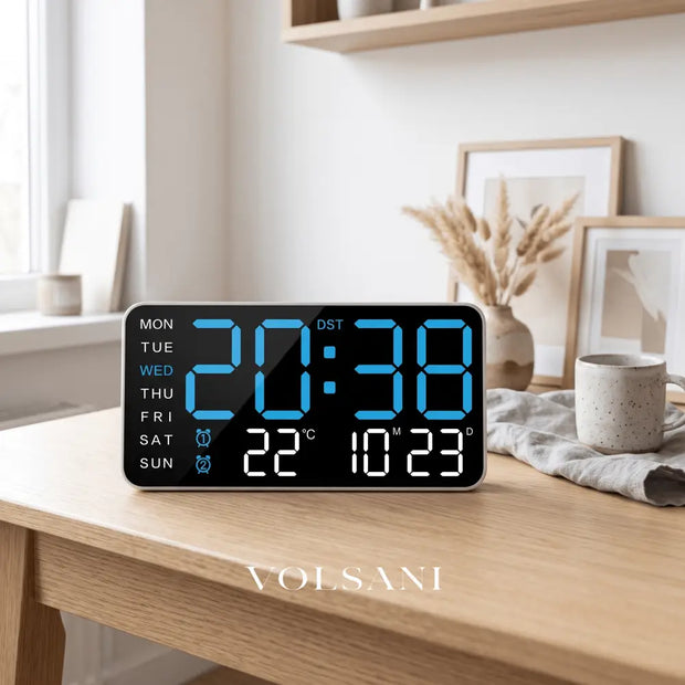 BRECHT: LED Wekker met Kalender – Tafel- of Wandmodel (USB) - Volsani