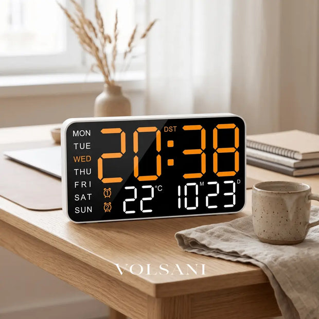 BRECHT: LED Wekker met Kalender – Tafel- of Wandmodel (USB) - Volsani