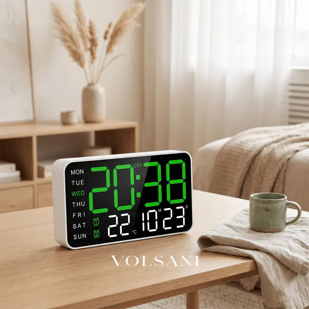 BRECHT: LED Wekker met Kalender – Tafel- of Wandmodel (USB) - Volsani