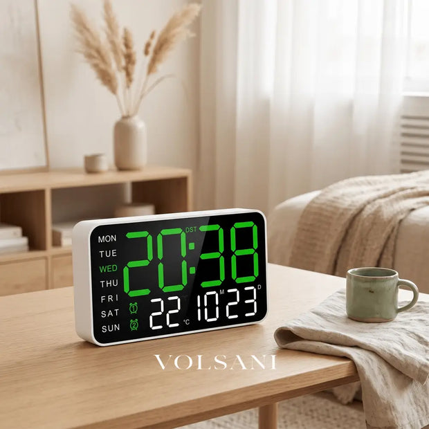 BRECHT: LED Wekker met Kalender – Tafel- of Wandmodel (USB) - Volsani