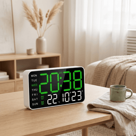 BRECHT: LED Wekker met Kalender – Tafel- of Wandmodel (USB) - Volsani