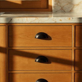 Solid Copper Half-Moon Drawer Pulls, Modern Kitchen & Vanity Hardware, Five Brushed Finishes, Set of 2 Pieces, 2.5in Hole Spacing