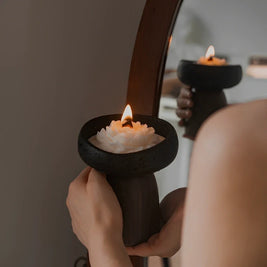 Cement Candle Holder, Concrete & Wood Bowl for Wax Sand or Cup Candles