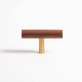 Wooden Cabinet Knobs & Pull Bars, Scandinavian Kitchen & Wardrobe Hardware, Brass Detailing, Set of 2 in 4 Wood Tones, 2.3-12.5in