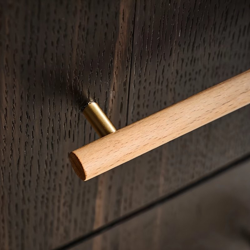 Wooden Cabinet Knobs & Pull Bars, Scandinavian Kitchen & Wardrobe Hardware, Brass Detailing, Set of 2 in 4 Wood Tones, 2.3-12.5in