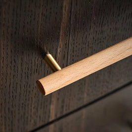 Wooden Cabinet Knobs & Pull Bars, Scandinavian Kitchen & Wardrobe Hardware, Brass Detailing, Set of 2 in 4 Wood Tones, 2.3-12.5in