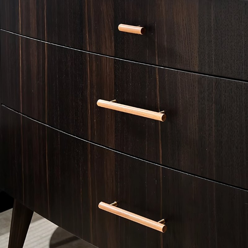 Wooden Cabinet Knobs & Pull Bars, Scandinavian Kitchen & Wardrobe Hardware, Brass Detailing, Set of 2 in 4 Wood Tones, 2.3-12.5in