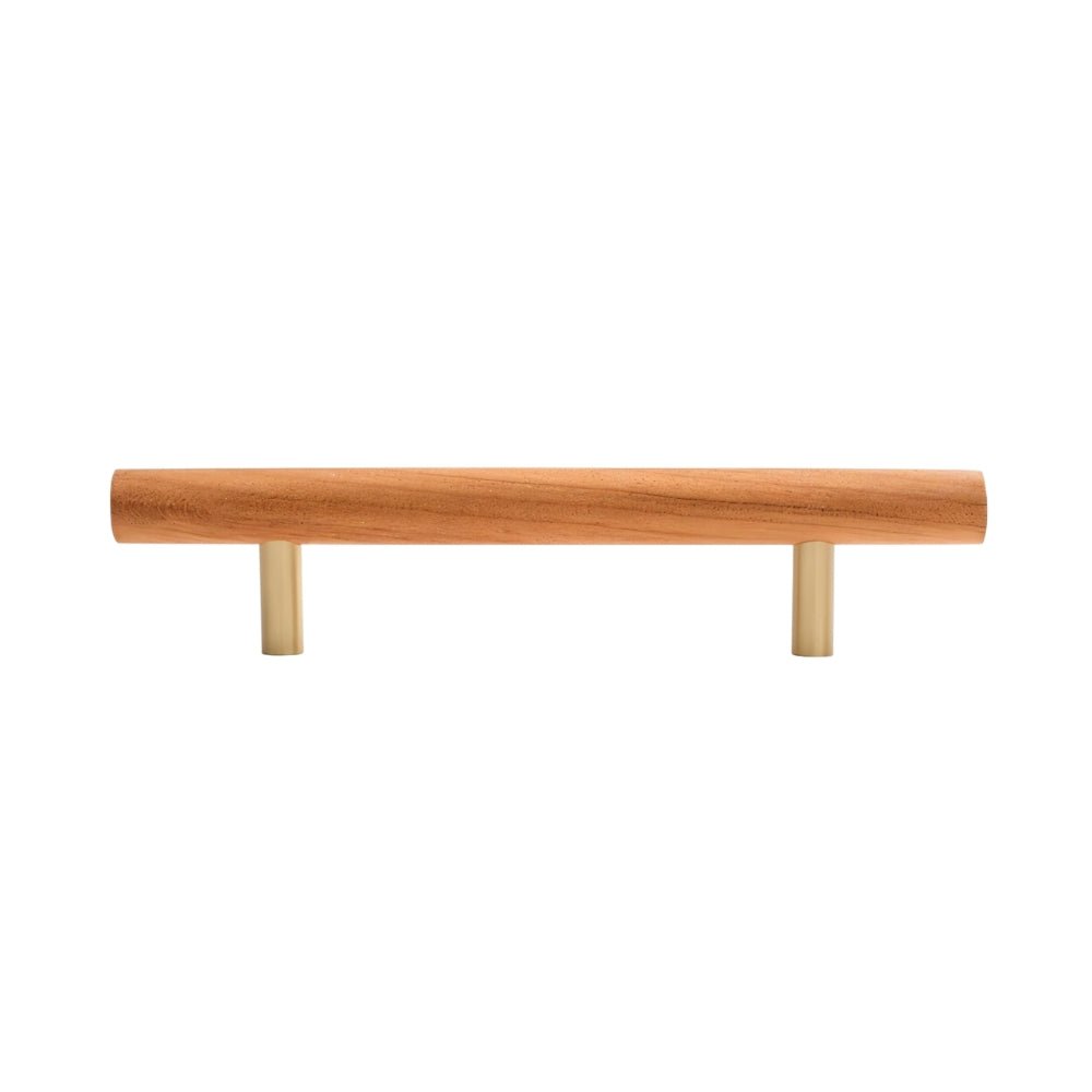 Wooden Cabinet Knobs & Pull Bars, Scandinavian Kitchen & Wardrobe Hardware, Brass Detailing, Set of 2 in 4 Wood Tones, 2.3-12.5in