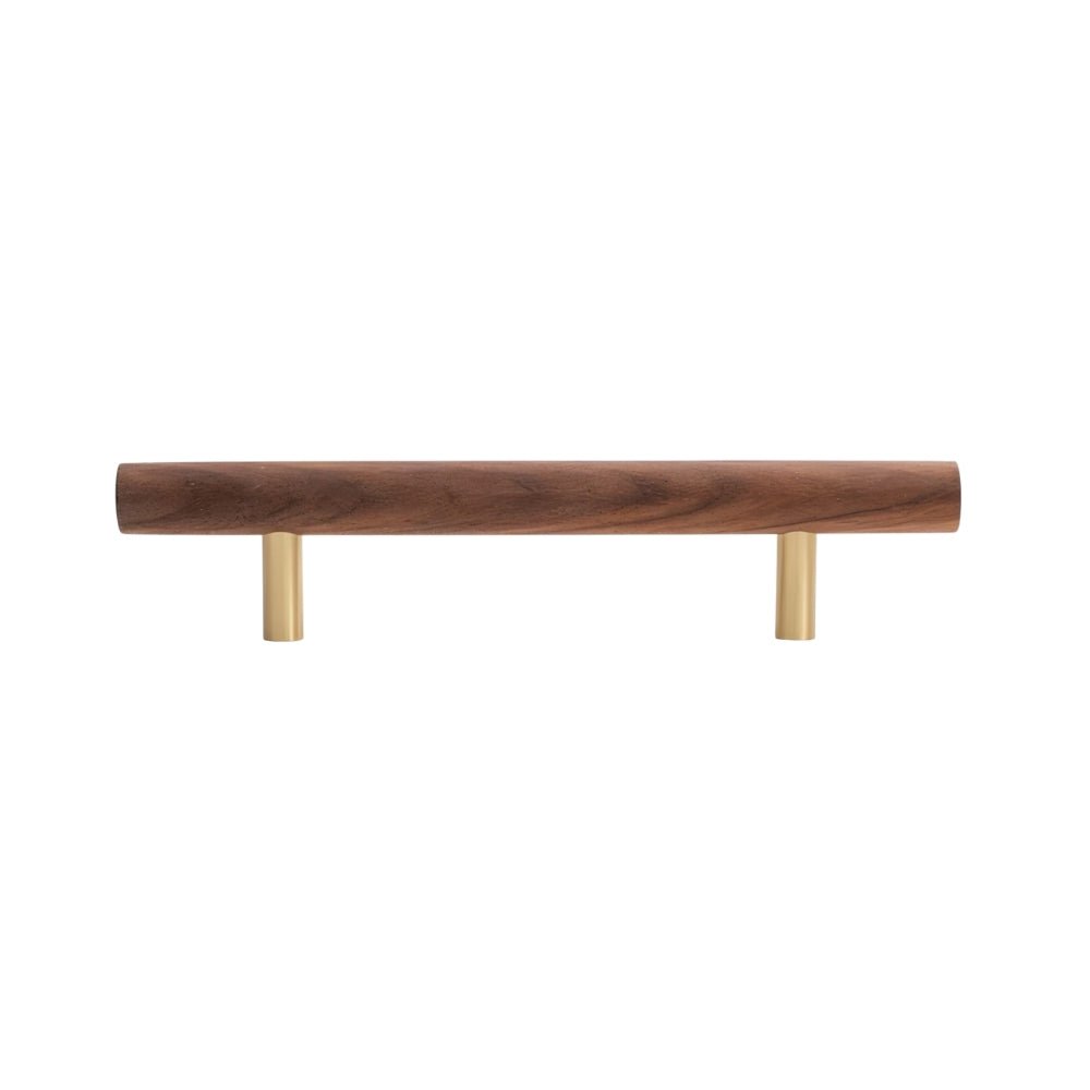 Wooden Cabinet Knobs & Pull Bars, Scandinavian Kitchen & Wardrobe Hardware, Brass Detailing, Set of 2 in 4 Wood Tones, 2.3-12.5in