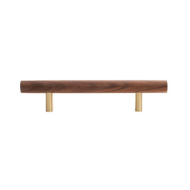 Wooden Cabinet Knobs & Pull Bars, Scandinavian Kitchen & Wardrobe Hardware, Brass Detailing, Set of 2 in 4 Wood Tones, 2.3-12.5in