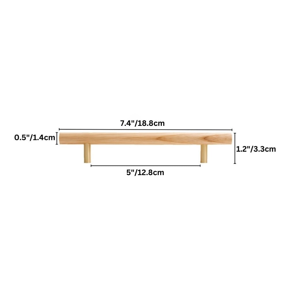 Wooden Cabinet Knobs & Pull Bars, Scandinavian Kitchen & Wardrobe Hardware, Brass Detailing, Set of 2 in 4 Wood Tones, 2.3-12.5in