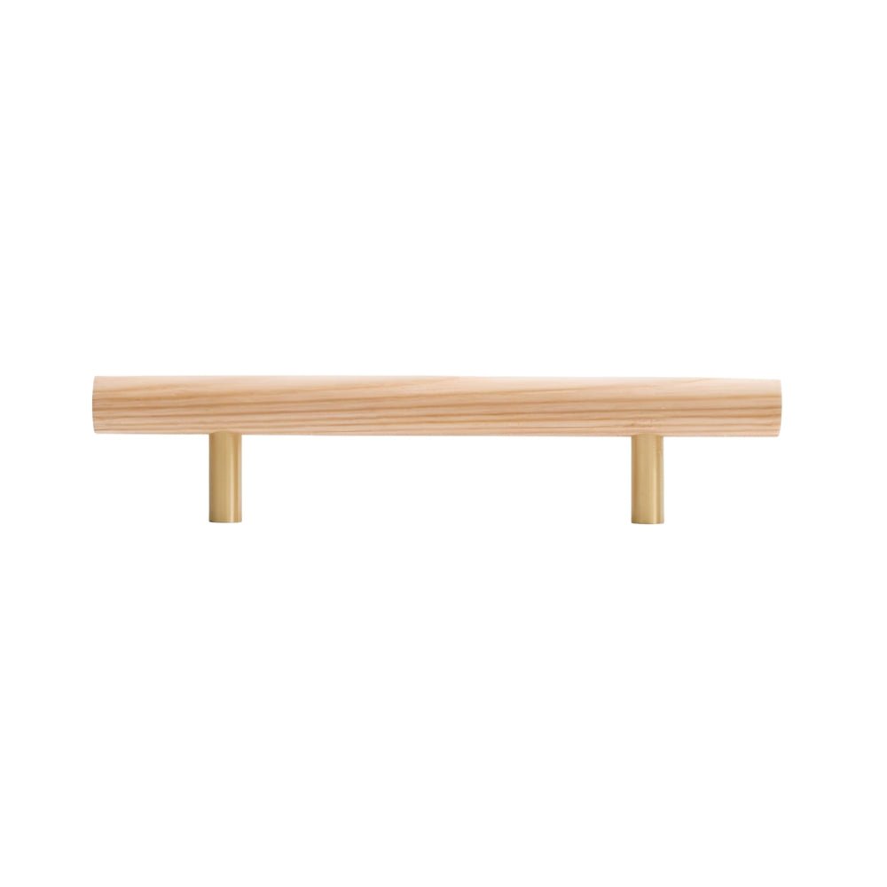 Wooden Cabinet Knobs & Pull Bars, Scandinavian Kitchen & Wardrobe Hardware, Brass Detailing, Set of 2 in 4 Wood Tones, 2.3-12.5in